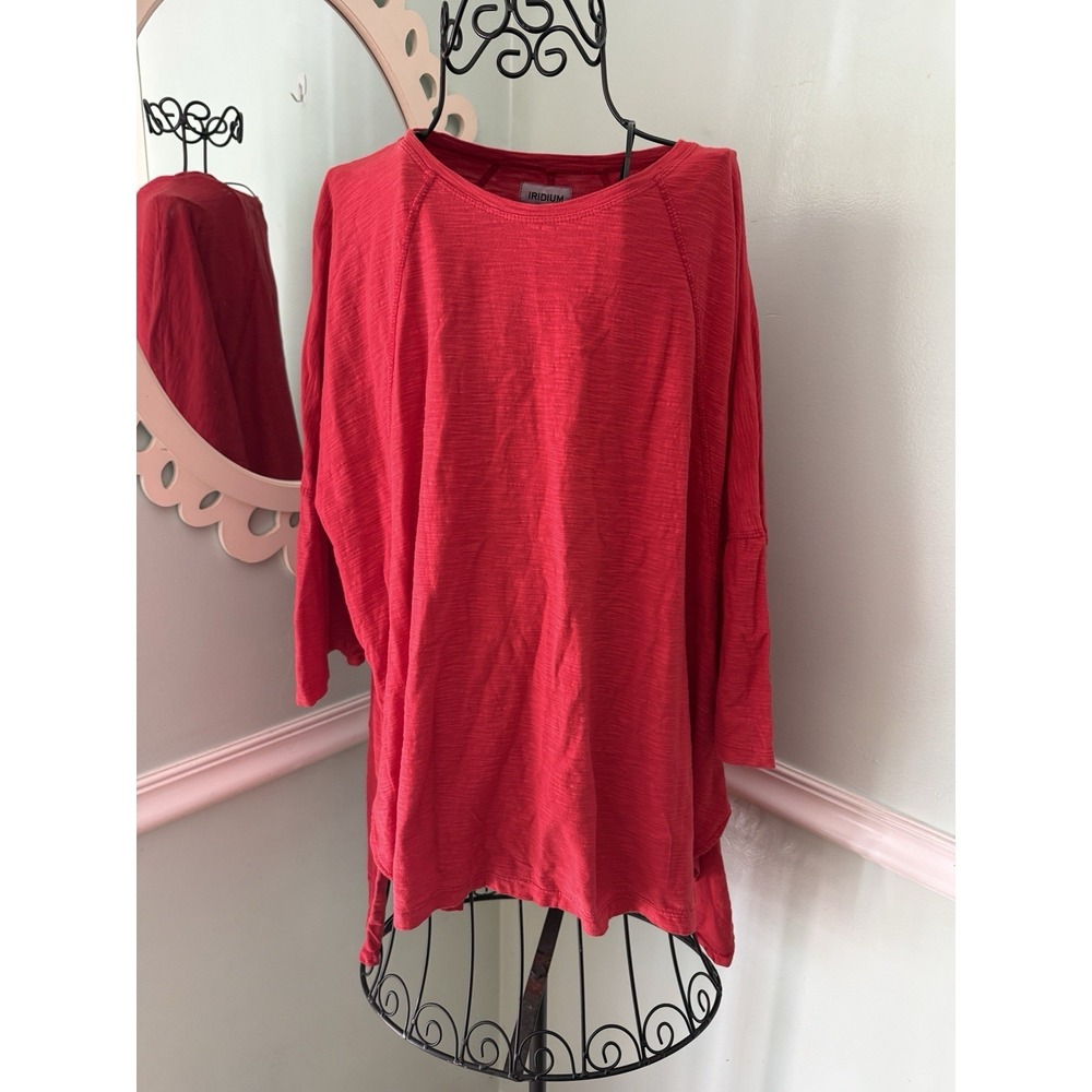 Iridium Red Top Size XL Cotton 3/4 Sleeve Lagenlook Artsy Round‎ Neck